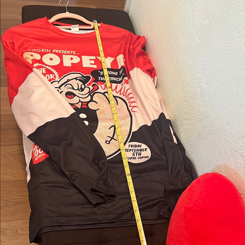 #1359** Unisex Popeye Long Sleeve Shirt - Red and Black - Picture 3 of 5